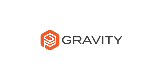 Gravity logo with orange hexagon design