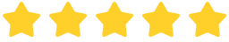 Five gold stars, five-star rating icon.